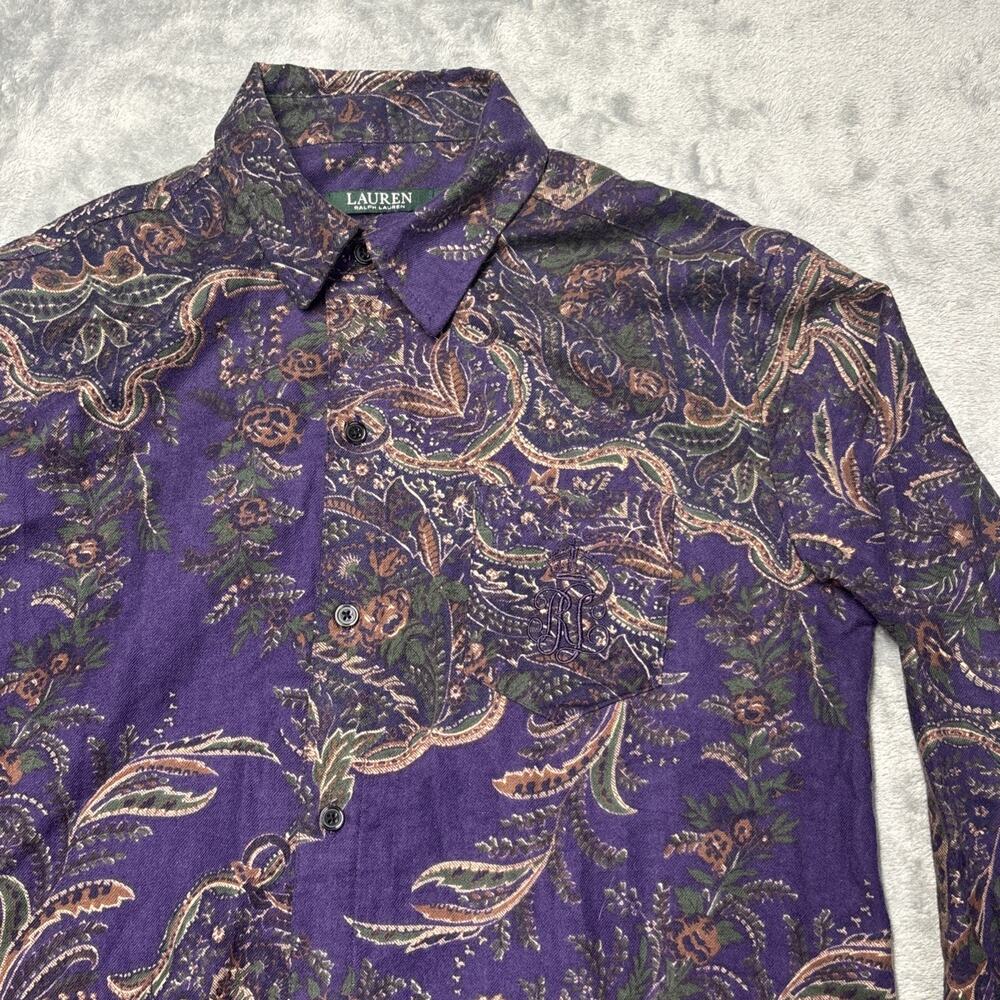 Lauren Ralph Lauren Shirt Small Purple Paisley Button Up Long Sleeve